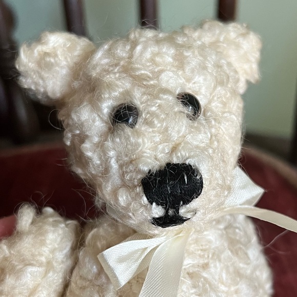 Curly Teddy Bear, Handmade Vintage Stuffed Bear, Shabby Hand Sewn Toy - Picture 6 of 8